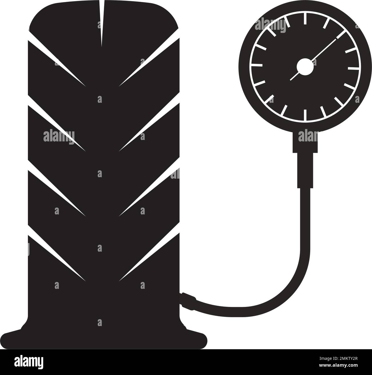 Icona del manometro della pressione degli pneumatici.ruota per auto con logo a illustrazione del manometro. Illustrazione Vettoriale