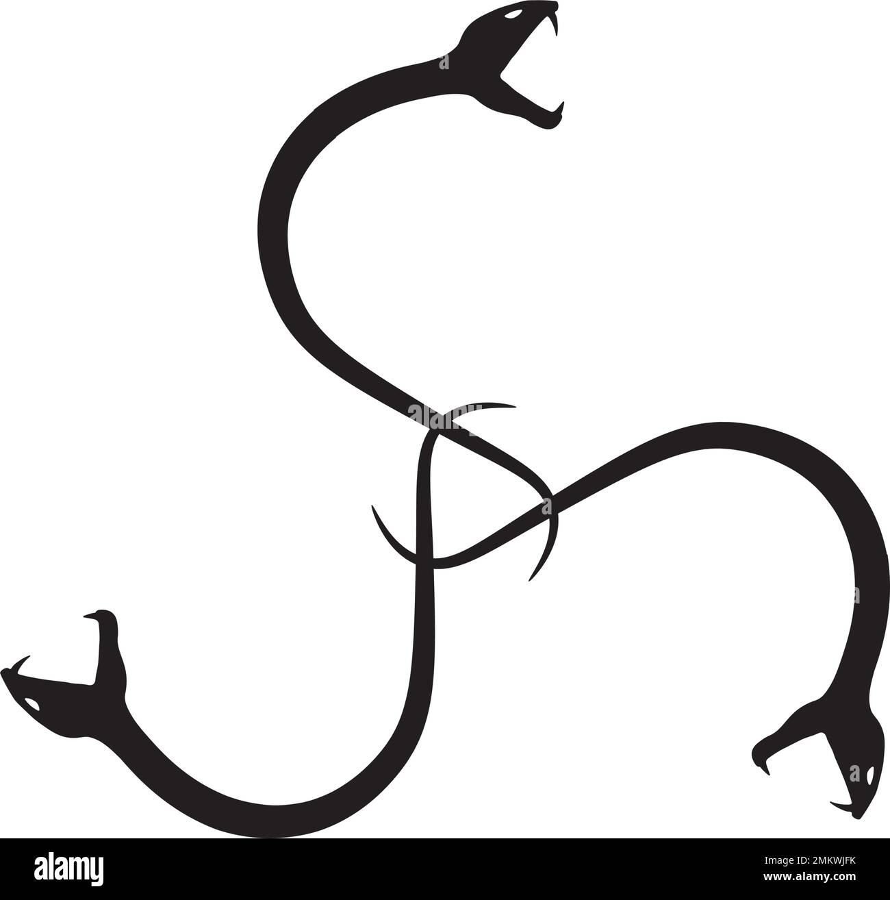 Tre serpenti intrecciati - silhouette nera su bianco Illustrazione Vettoriale