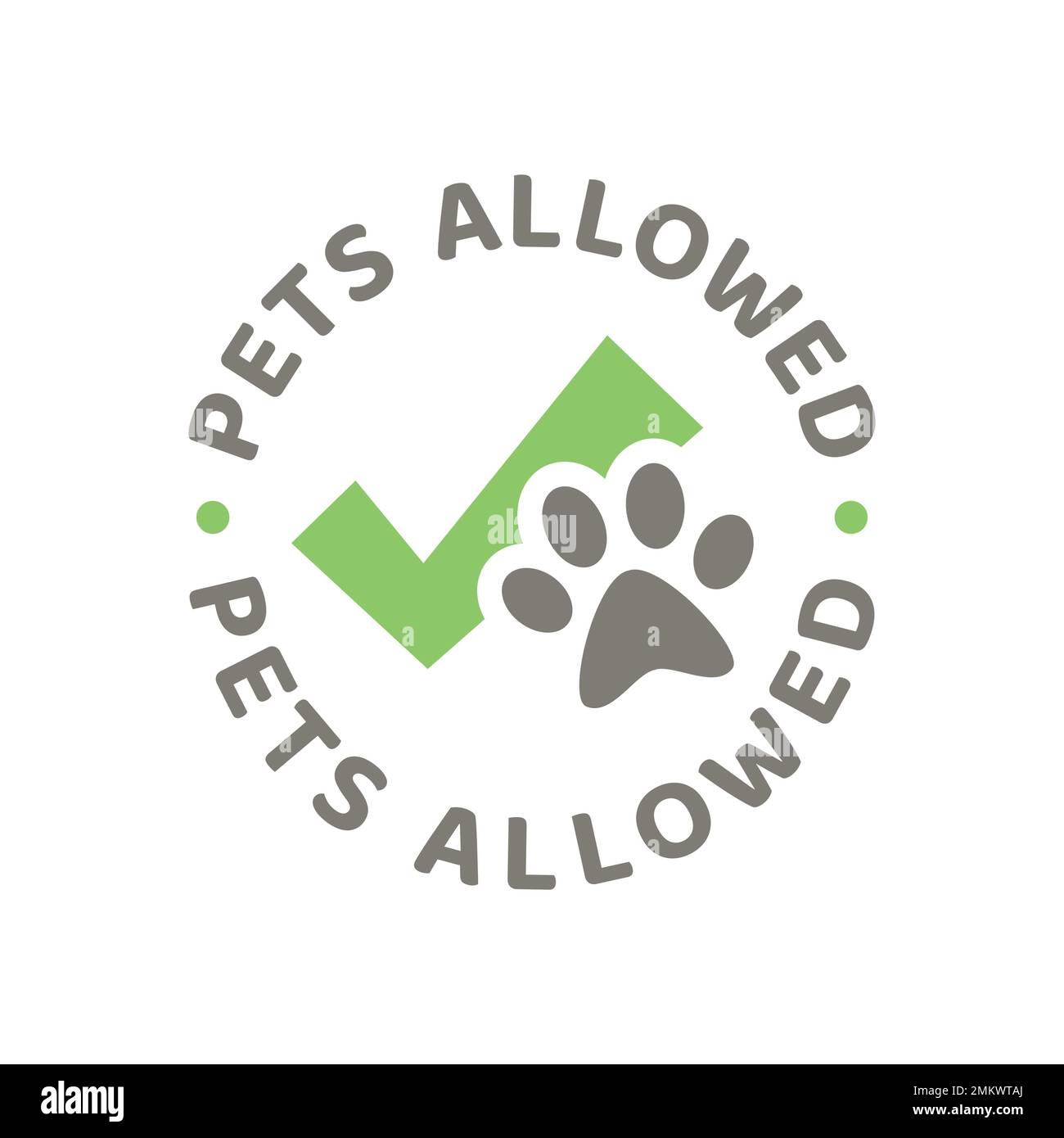 Etichetta vettore PET consentita. OK per animali domestici timbro con stampa zampa di cane e segno di spunta. Illustrazione Vettoriale