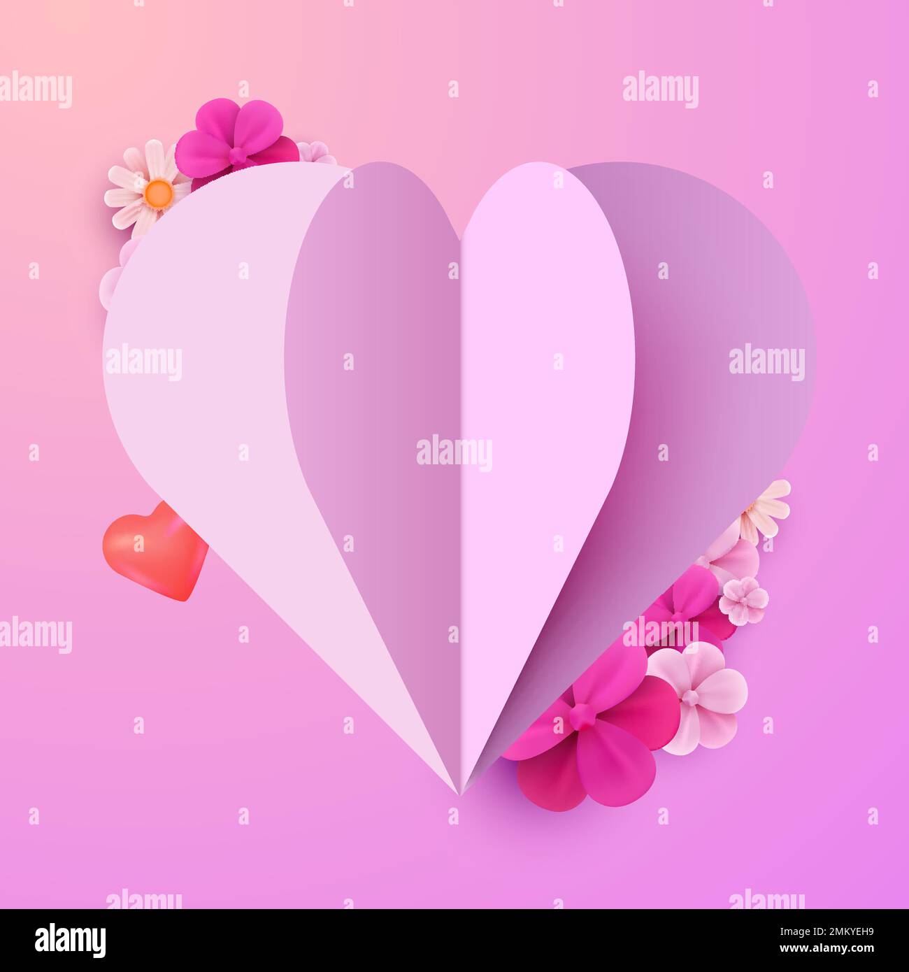 Carta colorata cuore di San Valentino con fiori. Illustrazione vettoriale Illustrazione Vettoriale