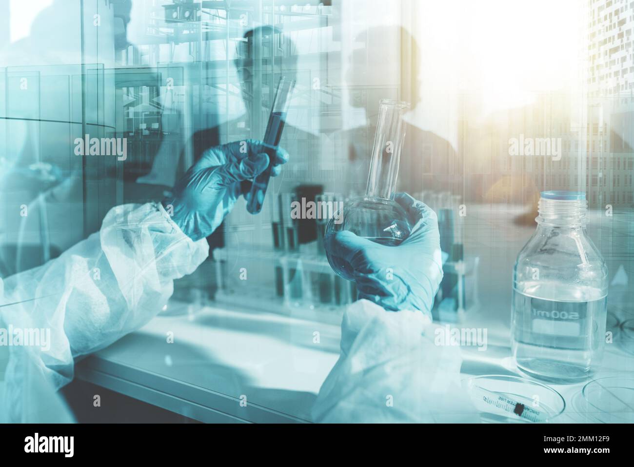 Il medico di laboratorio analizza i campioni per la ricerca scientifica Foto Stock