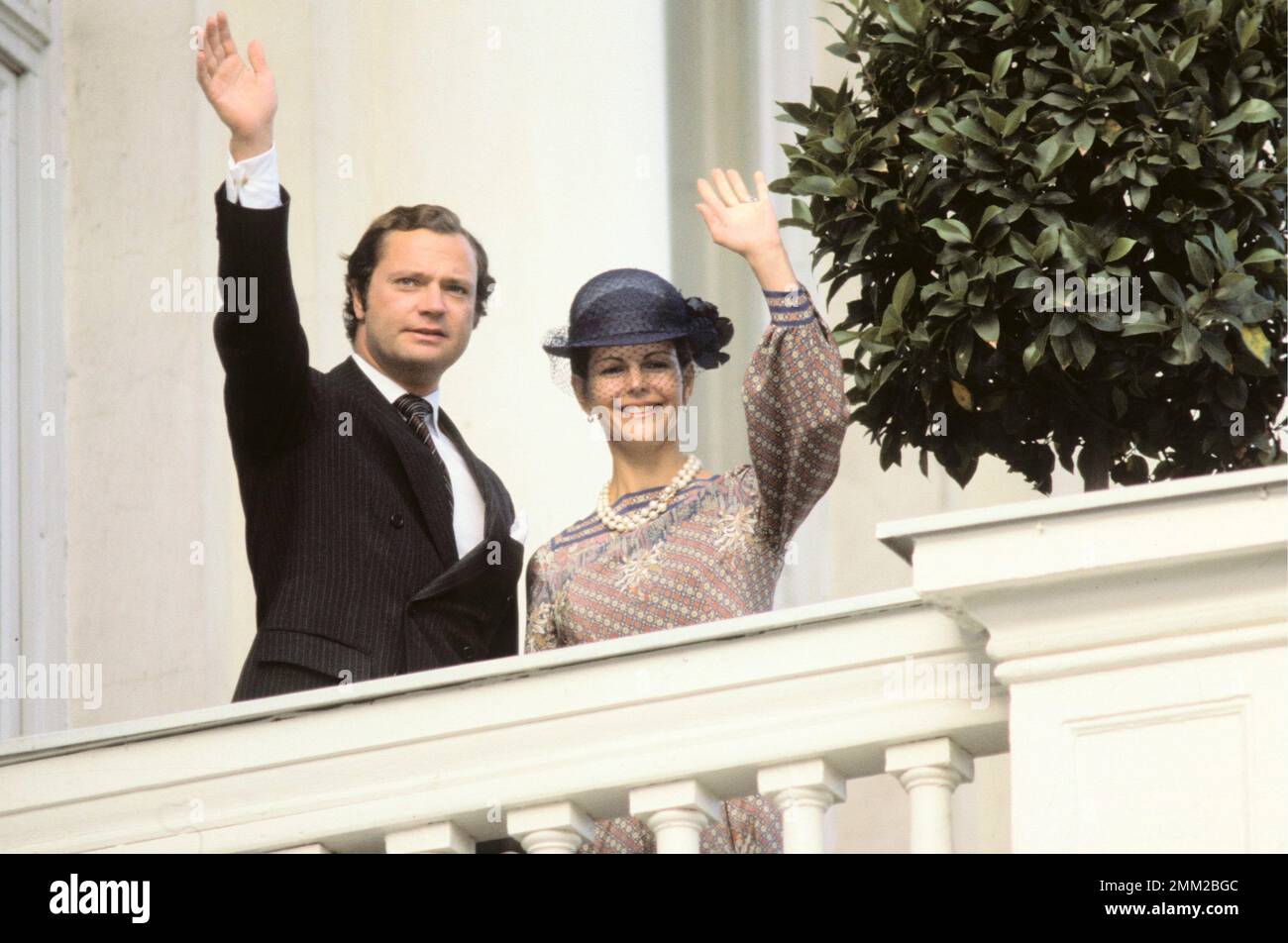 Il re Carlo XVI Gustaf e la regina Silvia Renate Sommerlath durante una visita a Tammerfors Finlandia 1979. Foto Stock