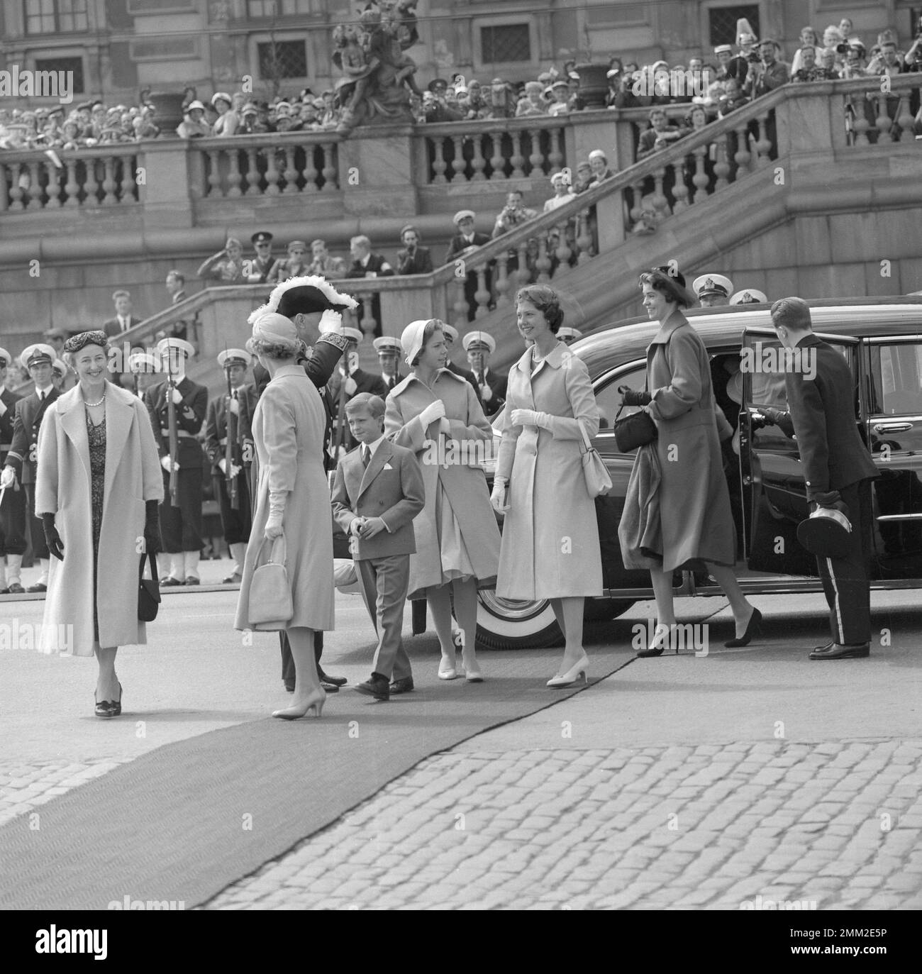 Carl XVI Gustaf, re di Svezia. Nato il 30 aprile 1946. Regina Giuliana dei Paesi Bassi in visita di Stato a Stoccolma nel 1957. Foto Stock