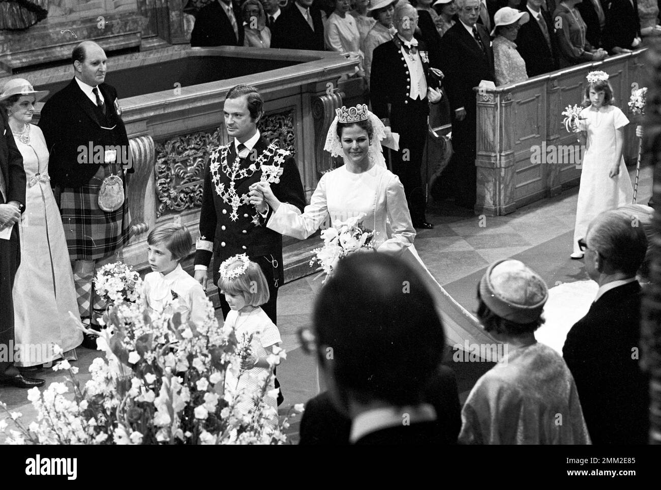Matrimonio di Carlo XVI Gustaf e Silvia Sommerlath. Carl XVI Gustaf, re di Svezia. Nato il 30 aprile 1946. Le nozze 19 giugno 1976 a Storkyrkan Stoccolma. Foto Stock