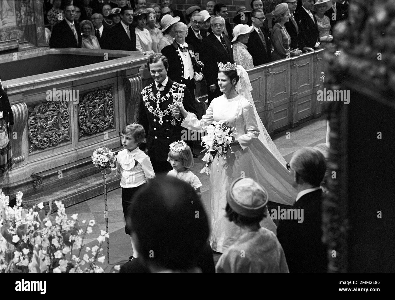 Matrimonio di Carlo XVI Gustaf e Silvia Sommerlath. Carl XVI Gustaf, re di Svezia. Nato il 30 aprile 1946. Le nozze 19 giugno 1976 a Storkyrkan Stoccolma. Foto Stock