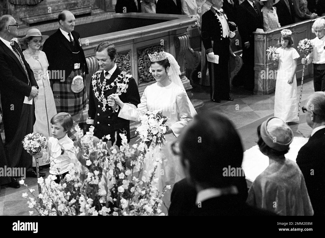 Matrimonio di Carlo XVI Gustaf e Silvia Sommerlath. Carl XVI Gustaf, re di Svezia. Nato il 30 aprile 1946. Le nozze 19 giugno 1976 a Storkyrkan Stoccolma. Foto Stock