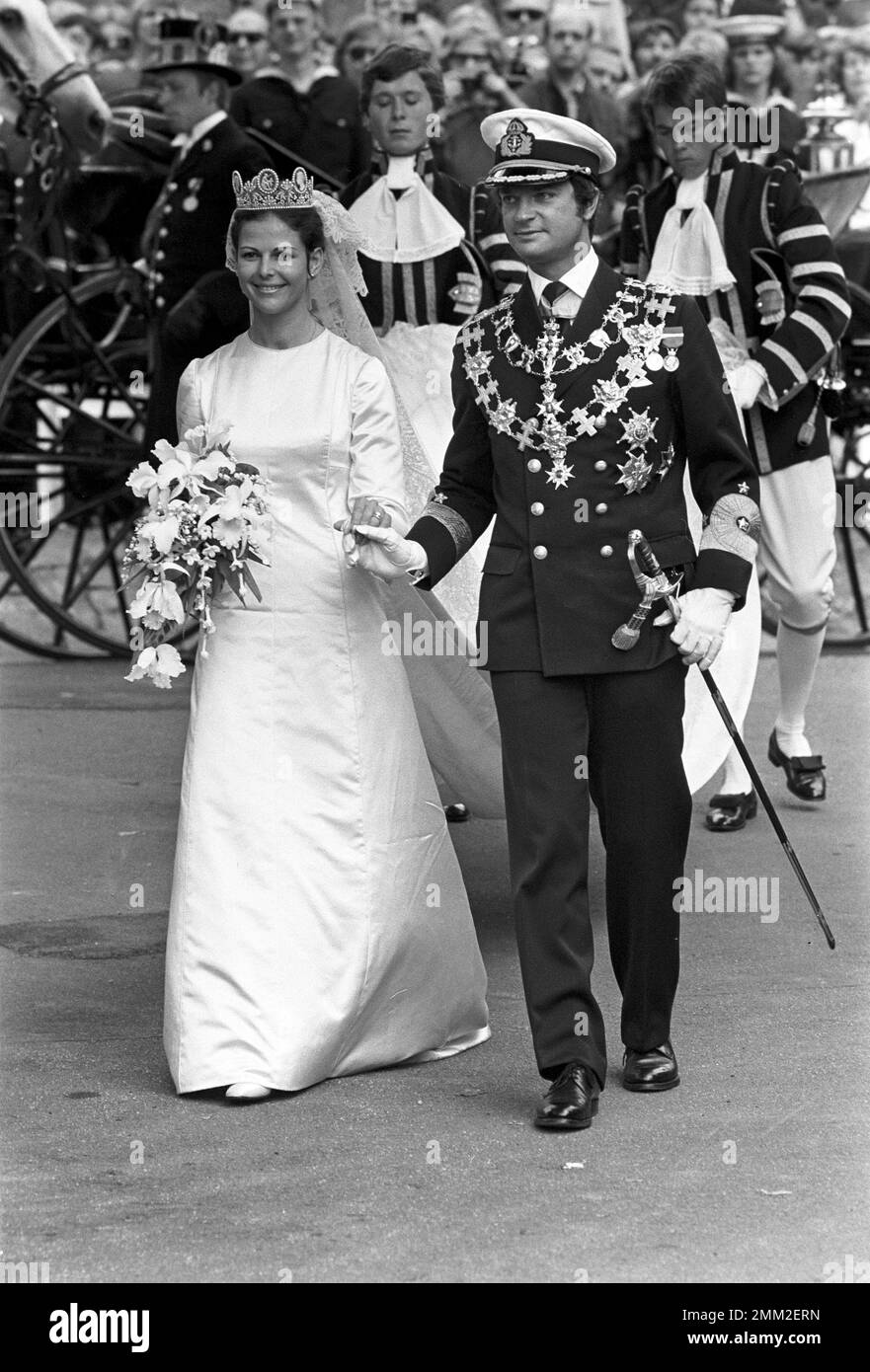 Matrimonio di Carlo XVI Gustaf e Silvia Sommerlath. Carl XVI Gustaf, re di Svezia. Nato il 30 aprile 1946. Il matrimonio 19 giugno 1976 a Stoccolma. Foto Stock