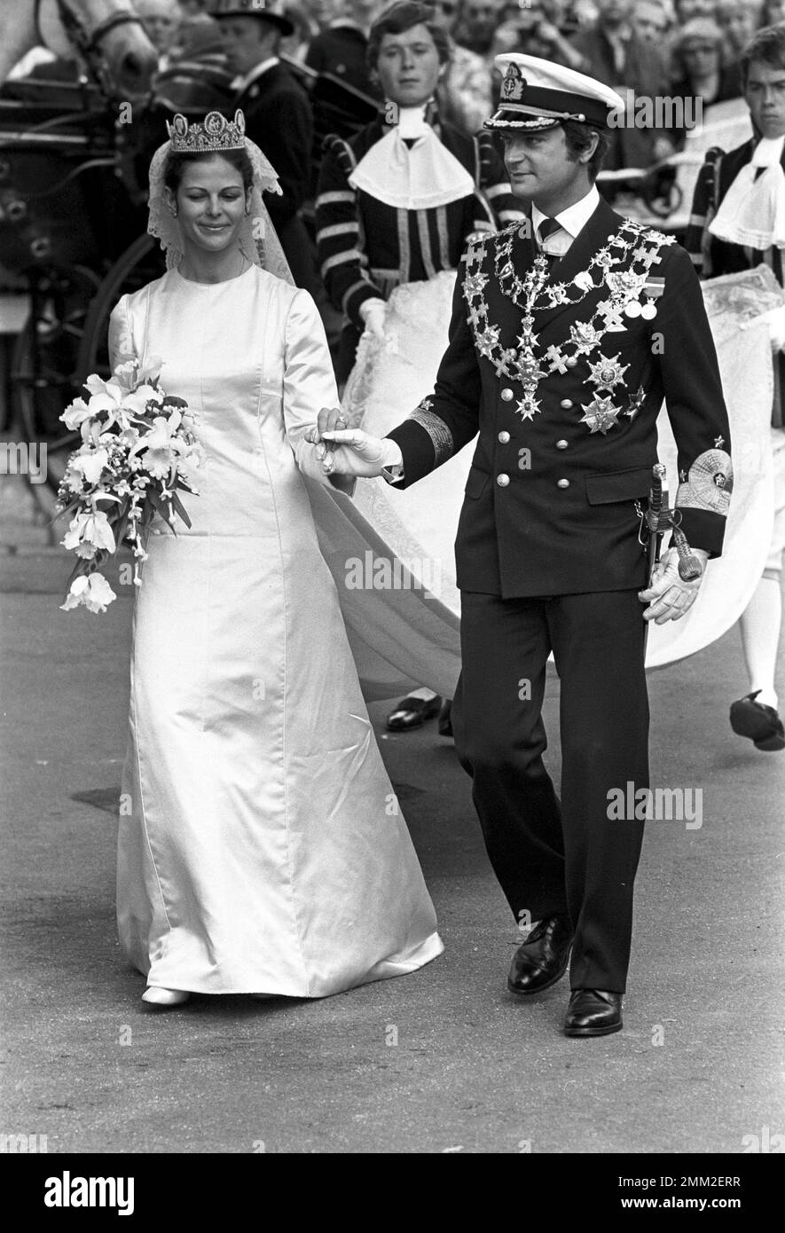 Matrimonio di Carlo XVI Gustaf e Silvia Sommerlath. Carl XVI Gustaf, re di Svezia. Nato il 30 aprile 1946. Il matrimonio 19 giugno 1976 a Stoccolma. Foto Stock