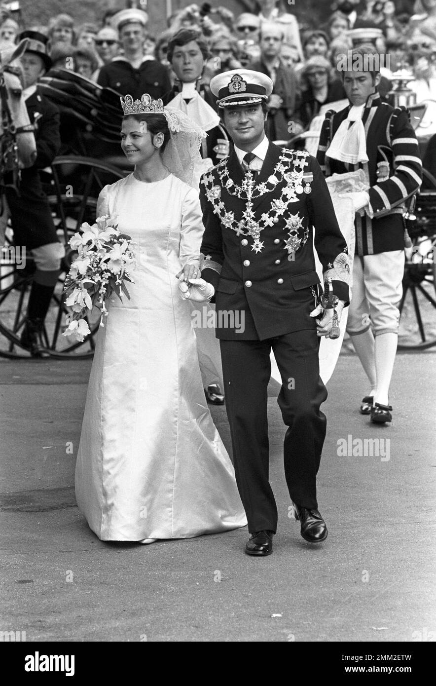 Matrimonio di Carlo XVI Gustaf e Silvia Sommerlath. Carl XVI Gustaf, re di Svezia. Nato il 30 aprile 1946. Il matrimonio 19 giugno 1976 a Stoccolma. Foto Stock