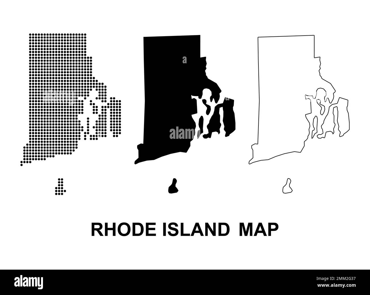 Set di Rhode Island map, stati uniti d'america. Illustrazione vettoriale del simbolo di concetto piatto . Illustrazione Vettoriale