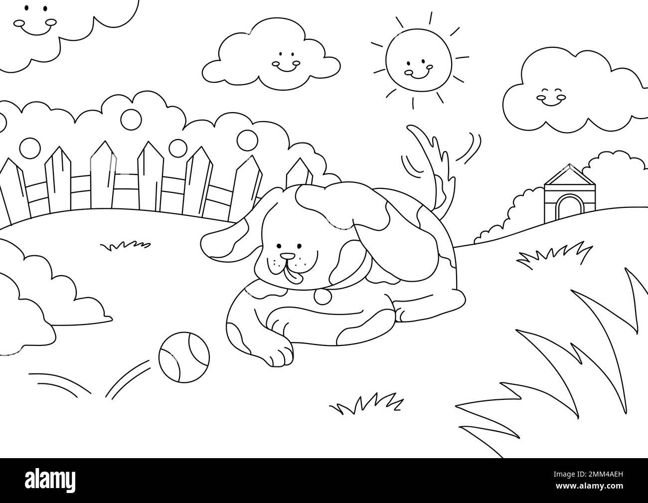 Cane bambini colorare vettore pagina, disegno stampabile vuoto per i bambini da compilare Illustrazione Vettoriale