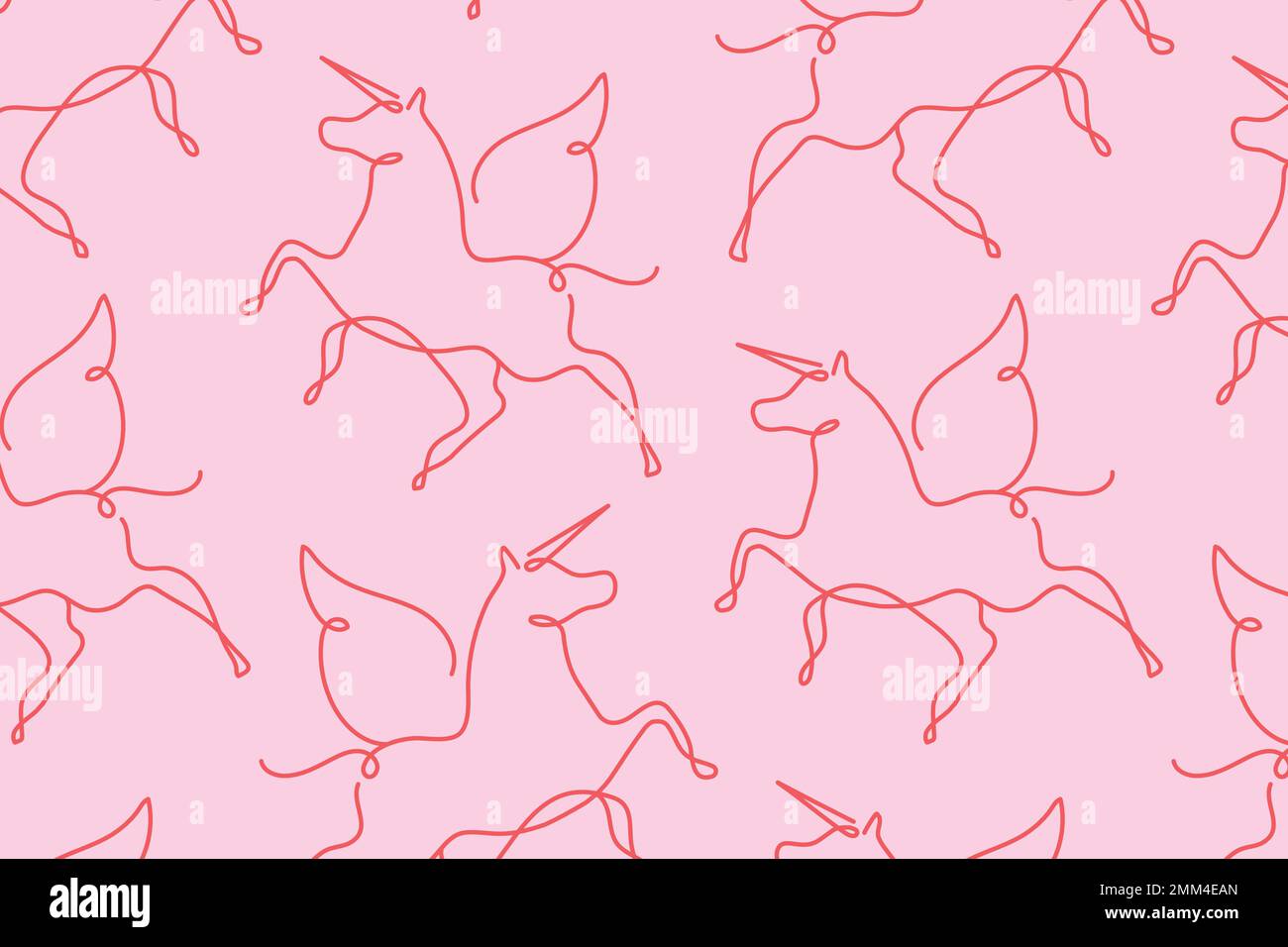 Sfondo Unicorn pattern, vettore rosa senza cuciture line art design Illustrazione Vettoriale