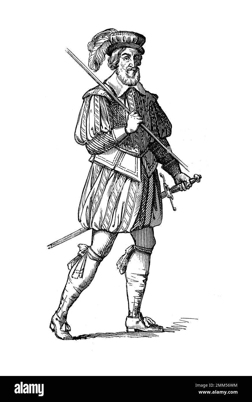 Antica illustrazione del costume svizzero delle cento guardie, 1649 Foto Stock