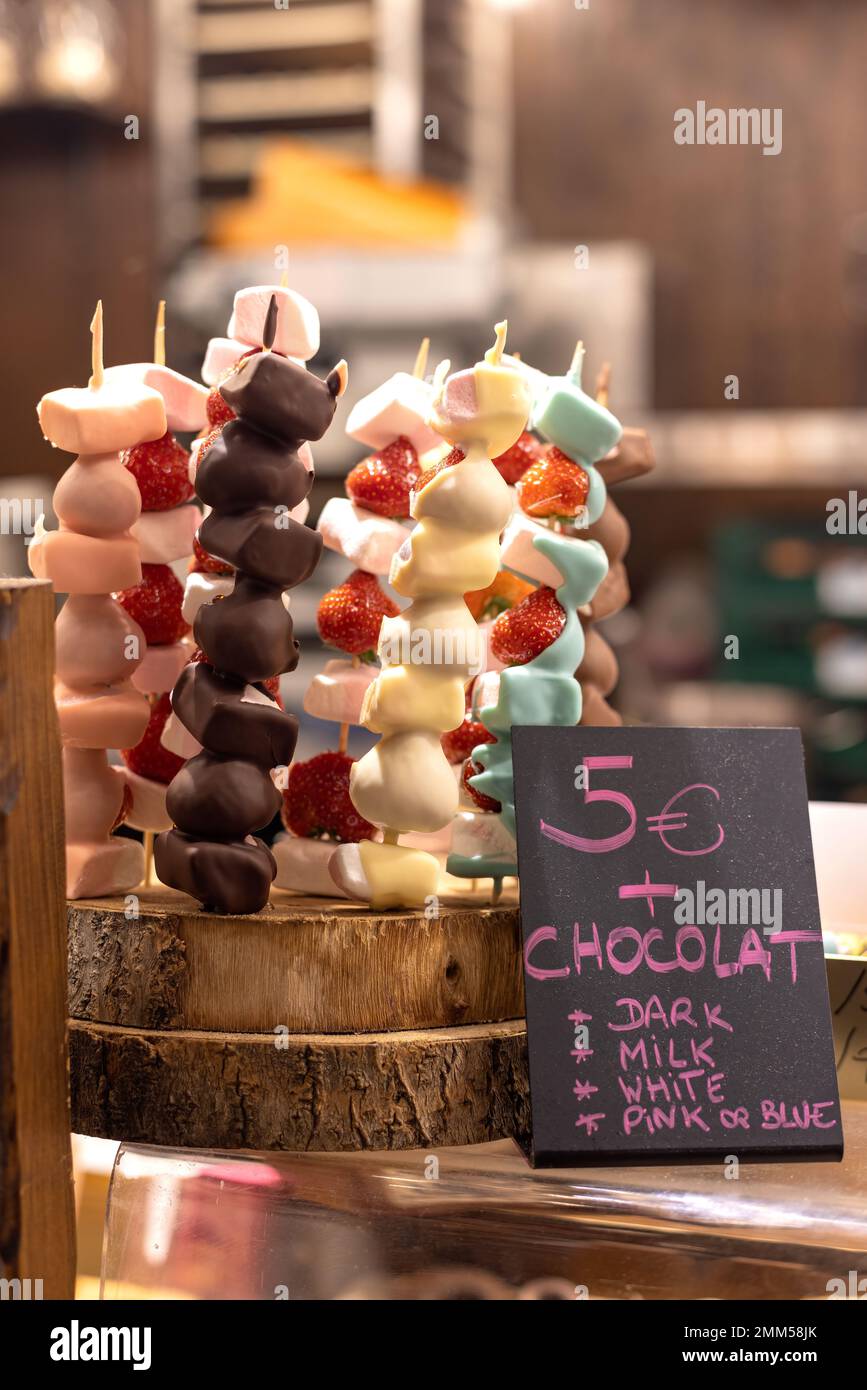 Caramelle al cioccolato nel centro di Gand - Fiandre, Belgio Foto Stock