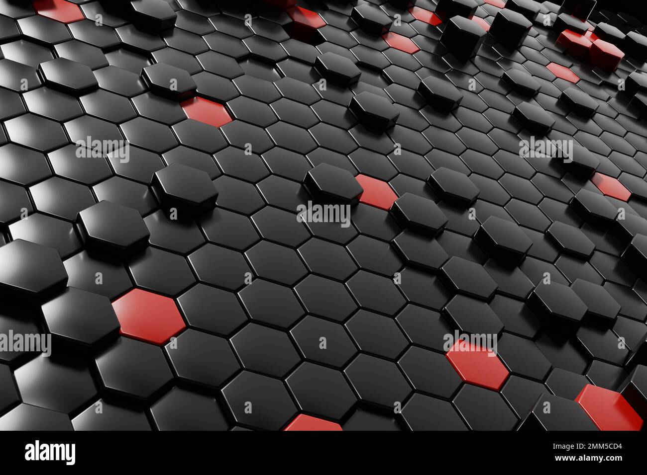 Astratto esagono nero con sfondo rosso 3D rendering Foto Stock