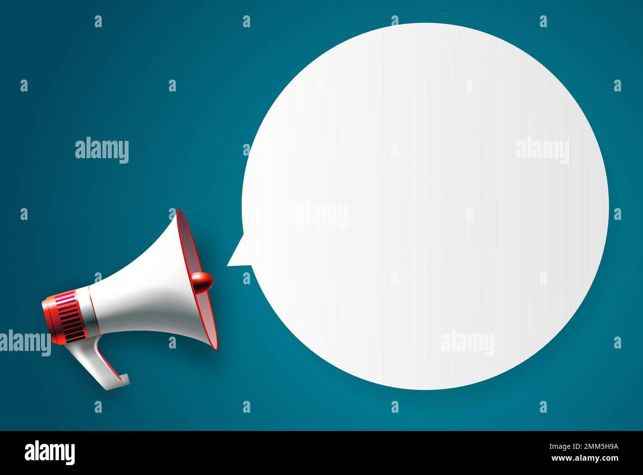 Megafono con bolla di linguaggio su sfondo blu. Illustrazione vettoriale. EPS10 Illustrazione Vettoriale