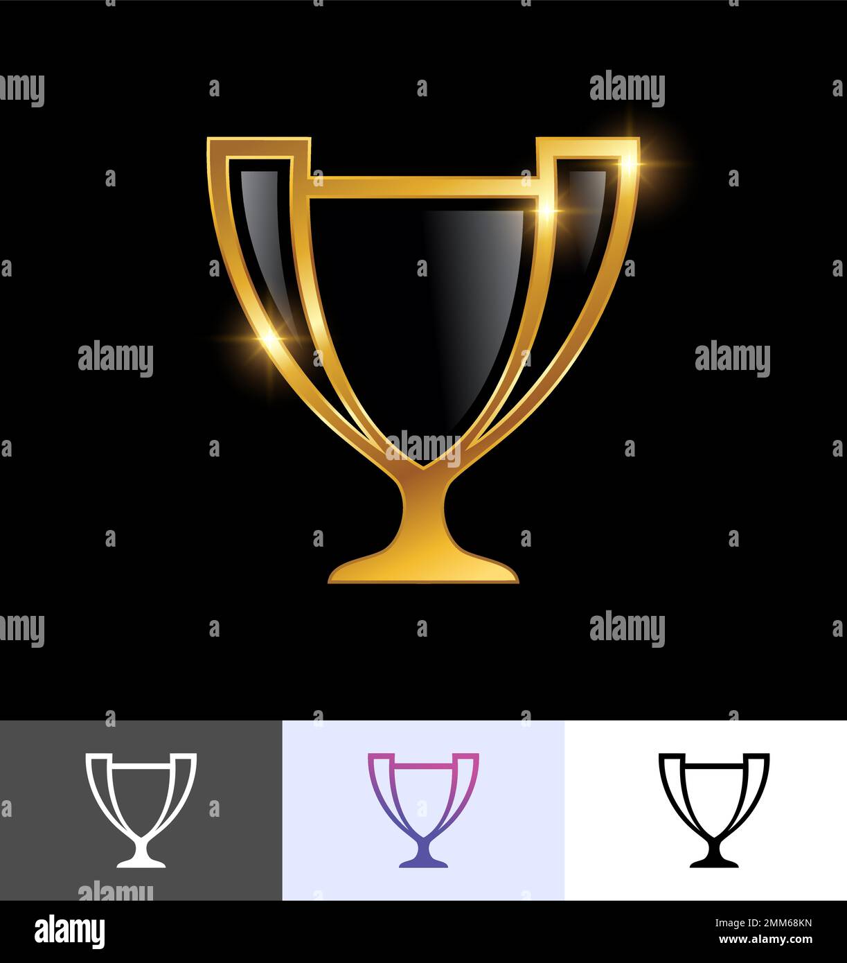 Un set di illustrazioni vettoriali con l'icona Golden Trophy Awards su sfondo nero con effetto oro brillante Illustrazione Vettoriale