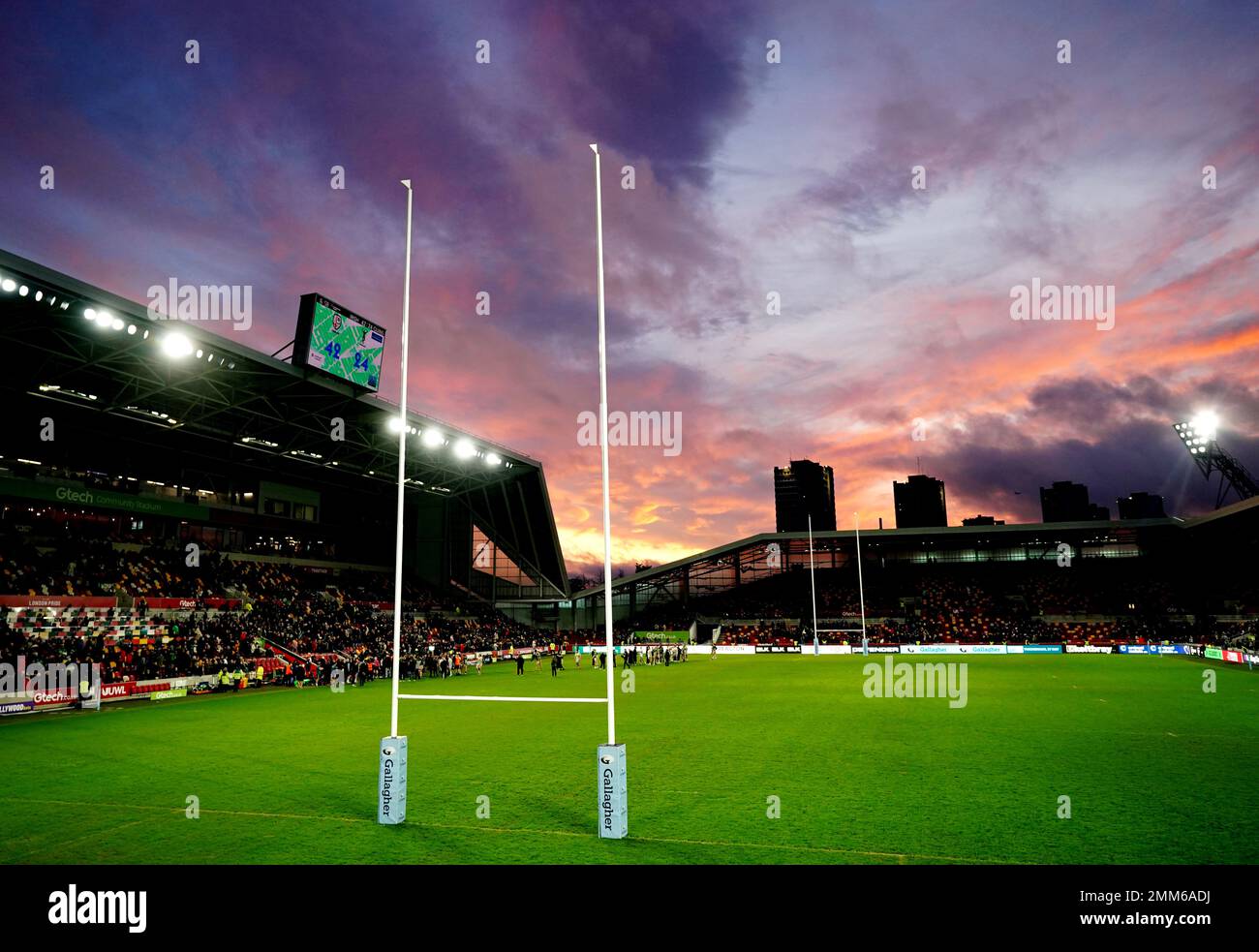 Una vista generale dello stadio alla fine della partita Gallagher Premiership al GTECH Community Stadium, Londra. Data immagine: Domenica 29 gennaio 2023. Foto Stock