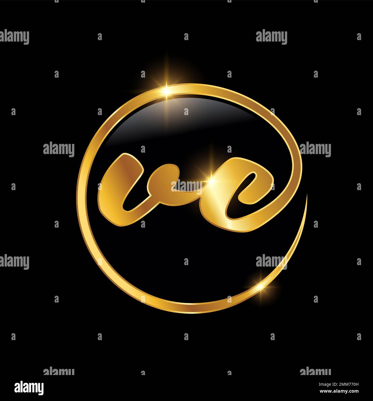 A Vector Illustration of Golden VC Monogram Initial Logo Sign in black background with gold shine effect Illustrazione Vettoriale