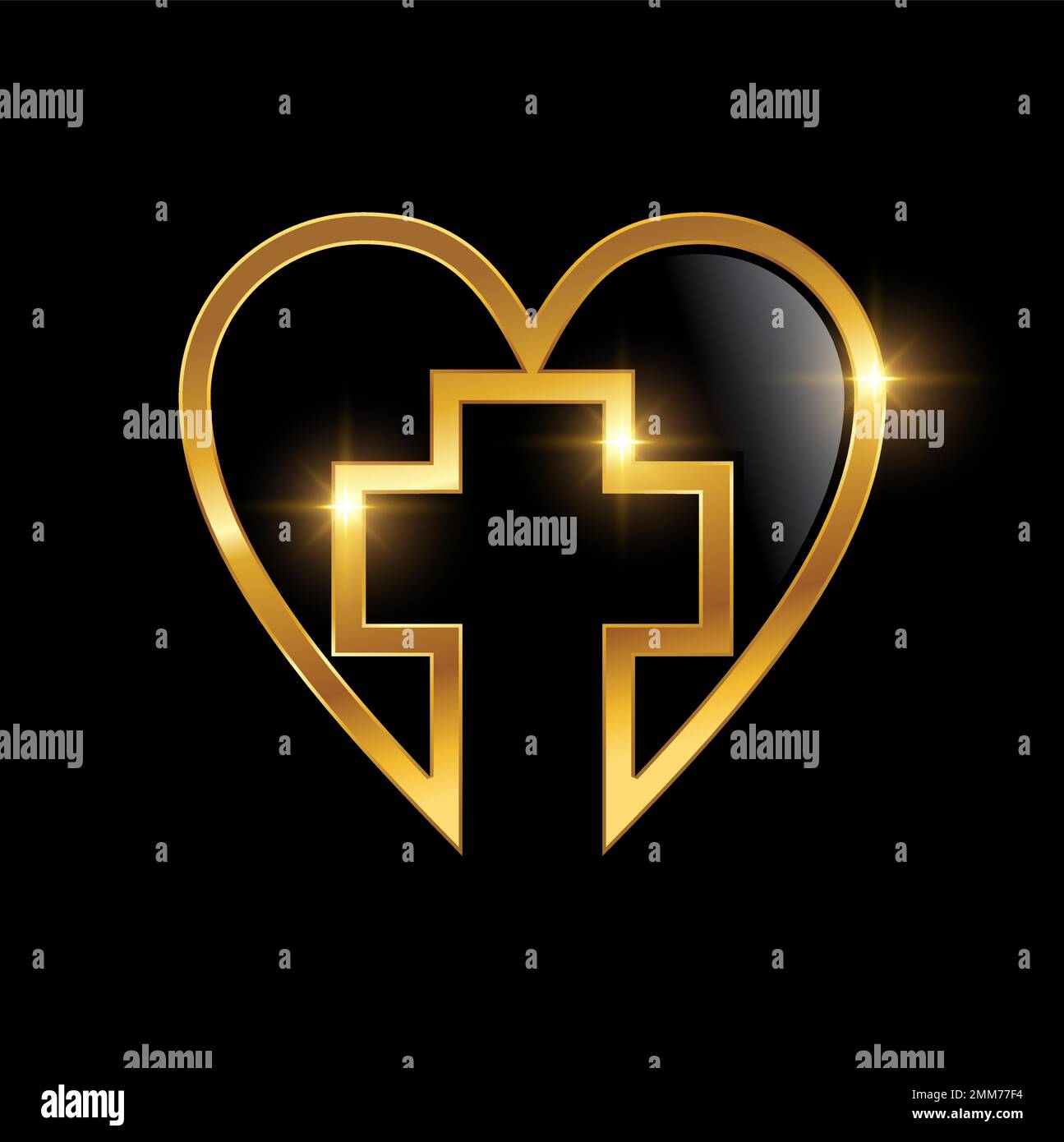 Un'illustrazione vettoriale di amore dorato e segno di croce del marchio Illustrazione Vettoriale