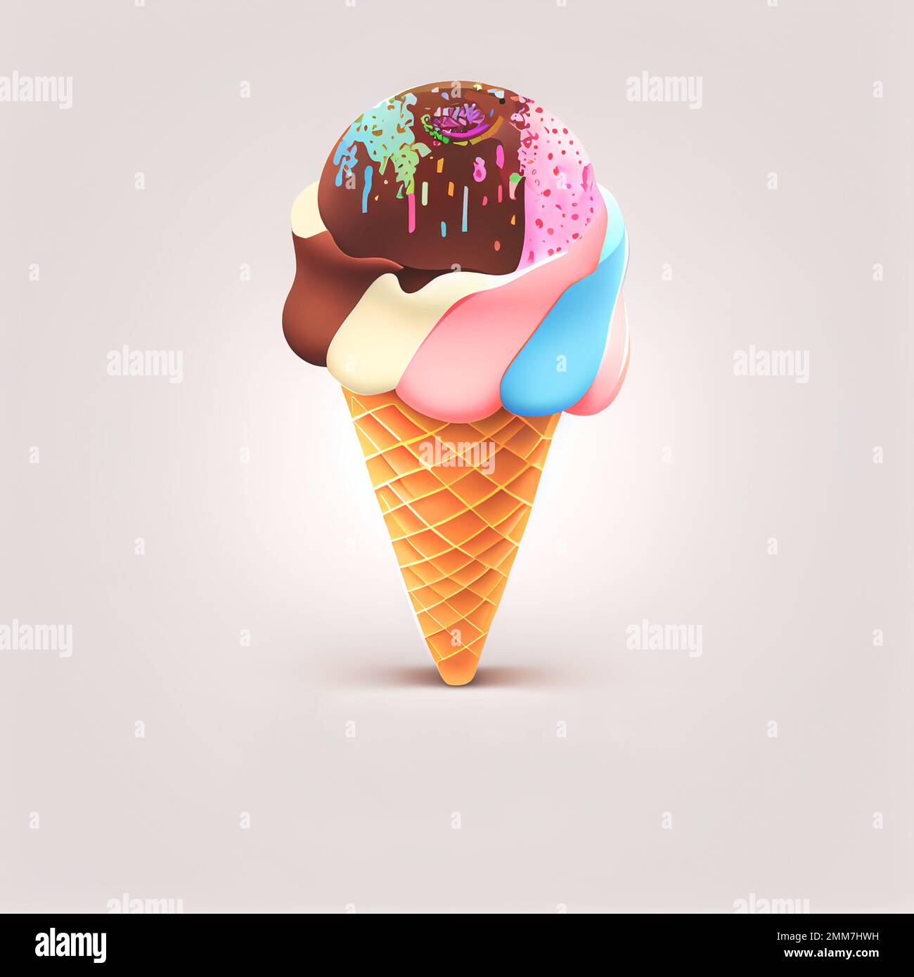 Palline di gelato in fusione nel cono waffle isolato sullo sfondo. 3D icona  piatta dell'illustrazione. Personaggio comico in stile cartoon per t shir  Foto stock - Alamy