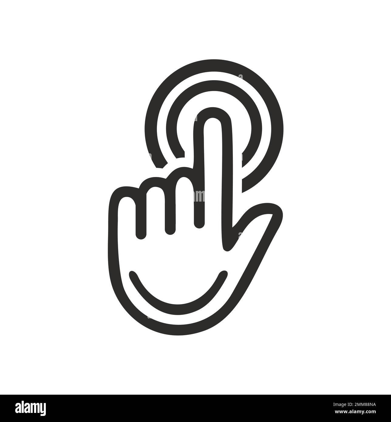 Un'illustrazione vettoriale del segno di logo del simbolo di clic con la mano di puntamento Illustrazione Vettoriale