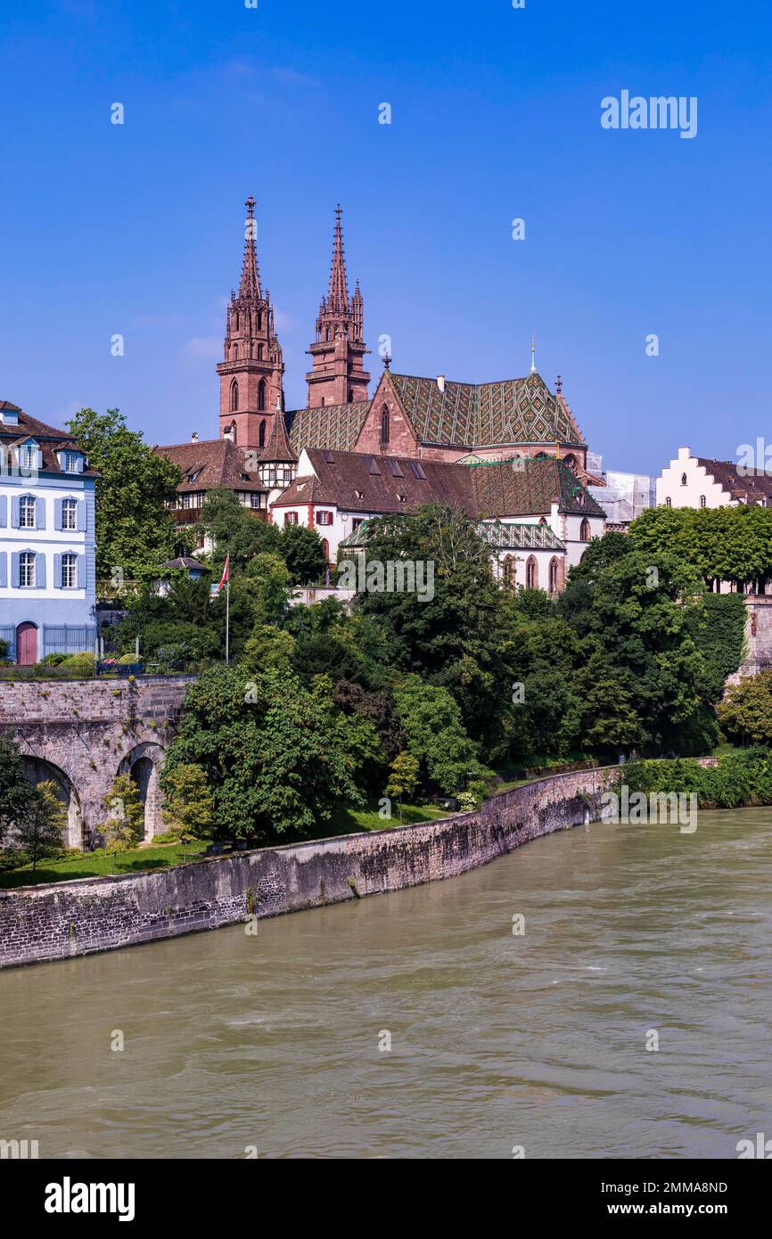 Basilea Minster sul Reno, Basilea, Canton Basilea Città, Svizzera Foto Stock