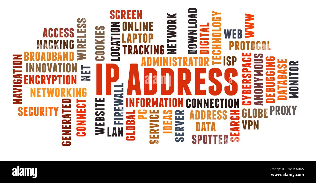 Indirizzo IP in lingue diverse concetto di cloud parola su sfondo bianco. Foto Stock