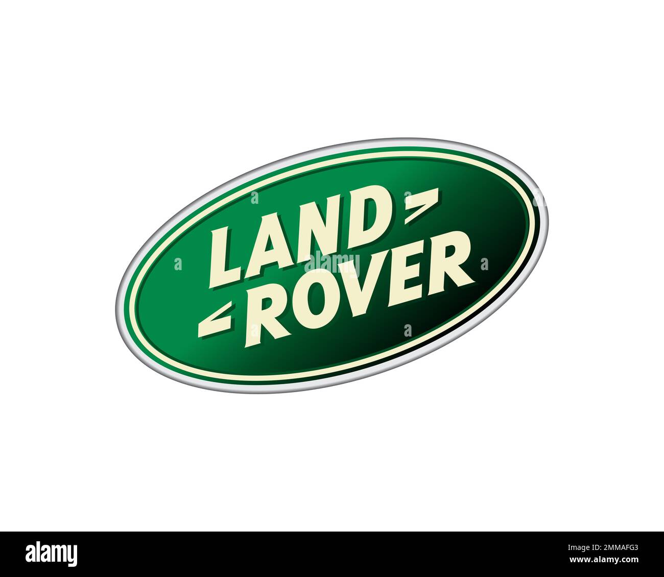 Land Rover, ruotato, sfondo bianco, Logo, Nome del marchio Foto Stock