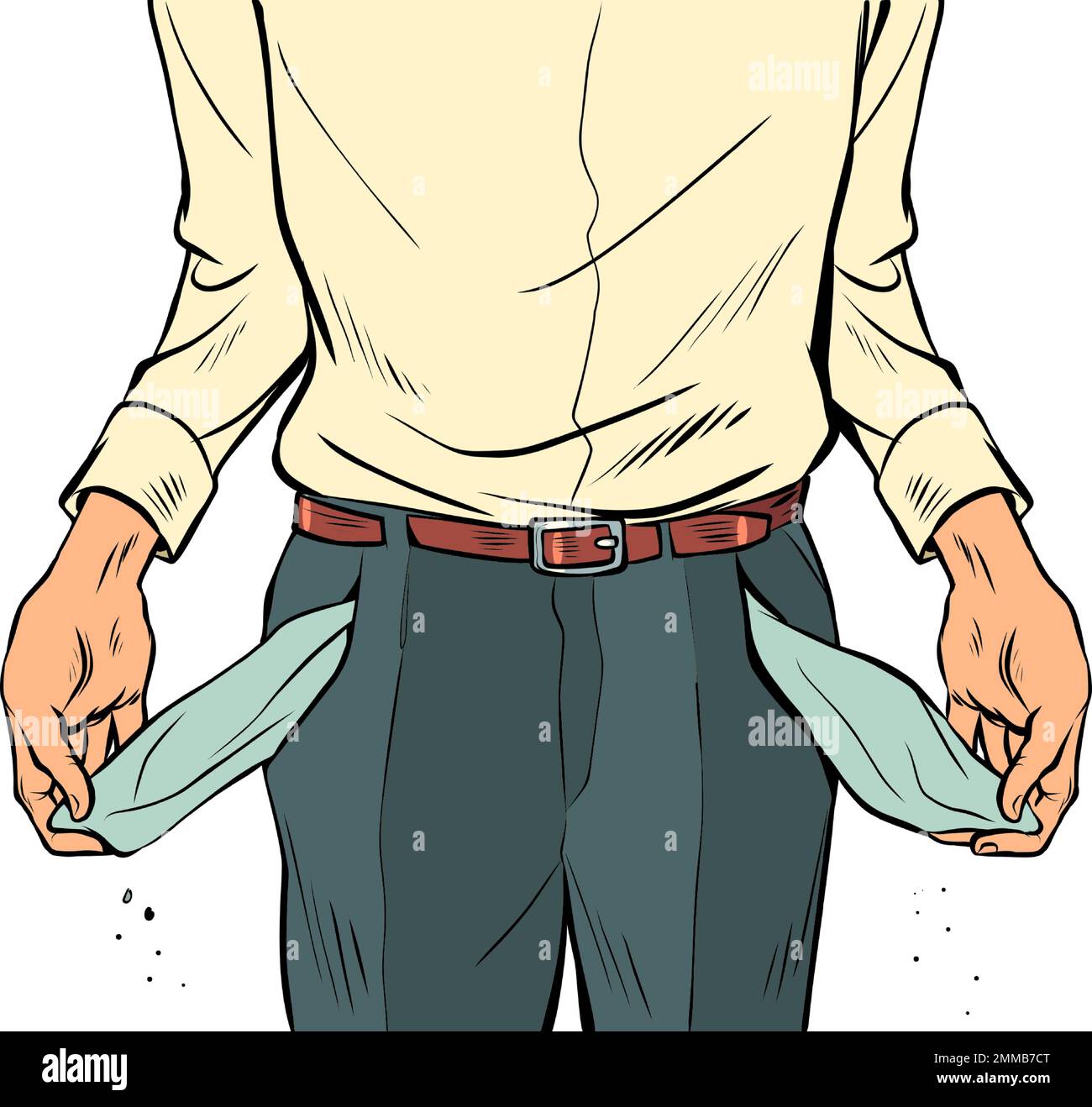 uomo con tasche vuote, recessione economica, povertà, mancanza di denaro e di reddito. Disoccupazione Illustrazione Vettoriale