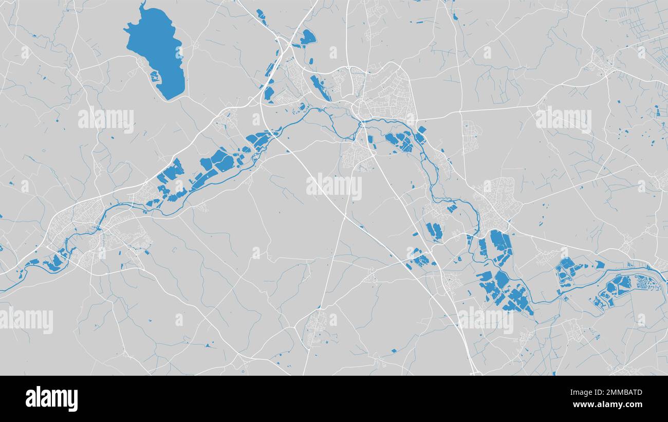 Ottima mappa del fiume Ouse, Inghilterra. Corso d'acqua, flusso d'acqua, blu su sfondo grigio Road map. Illustrazione vettoriale, silhouette dettagliata. Illustrazione Vettoriale