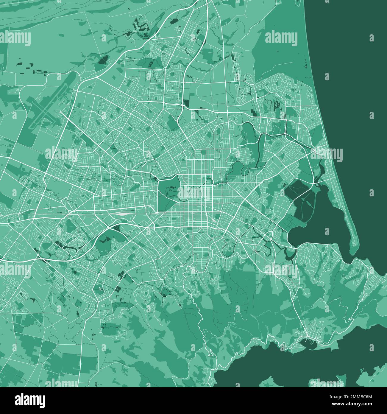 Mappa verde dettagliata dell'area amministrativa della città di Christchurch. Illustrazione vettoriale senza royalty. Panorama urbano. Mappa turistica grafica decorativa di C Illustrazione Vettoriale