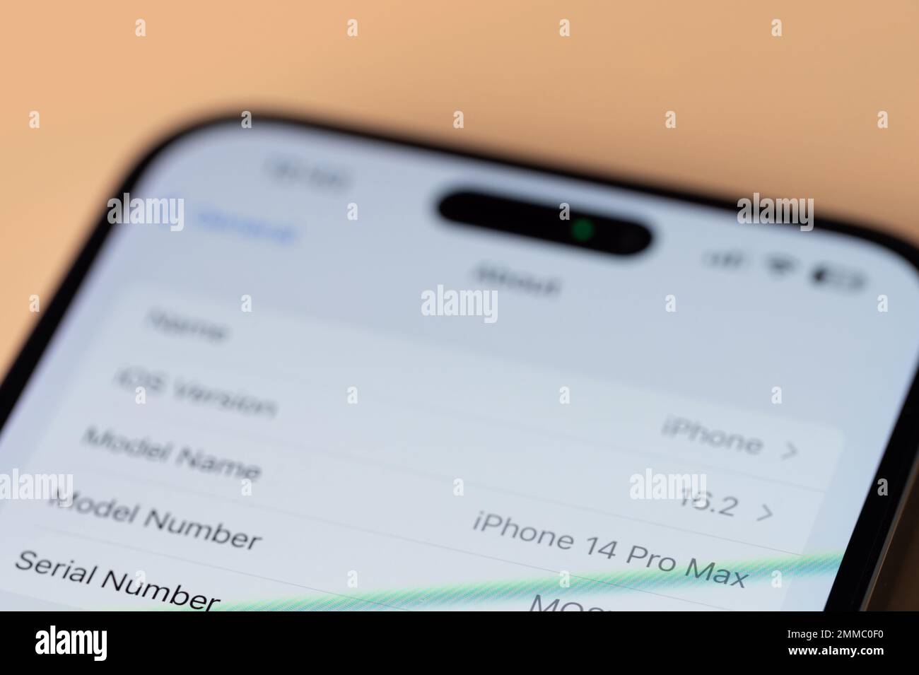 New york, USA - 28 gennaio 2022: IPhone 14 pro max circa menu su schermo vista ravvicinata Foto Stock