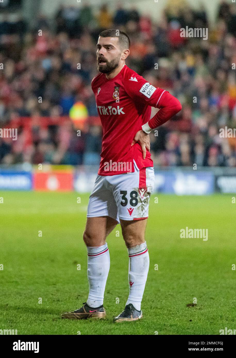 Wrexham, Wrexham County Borough, Galles. 29th gennaio 2023. Elliot Lee di Wrexham, durante il Wrexham Association Football Club V Sheffield United Football Club all'ippodromo, nella Emirates fa Cup. (Credit Image: ©Cody Froggatt/Alamy Live News) Foto Stock