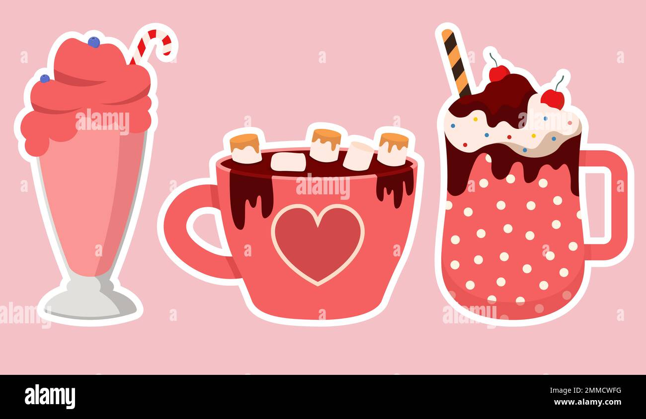 Collezione di bevande calde con Marshmallow e Cream Pink Vector Illustration con in stile piatto Illustrazione Vettoriale