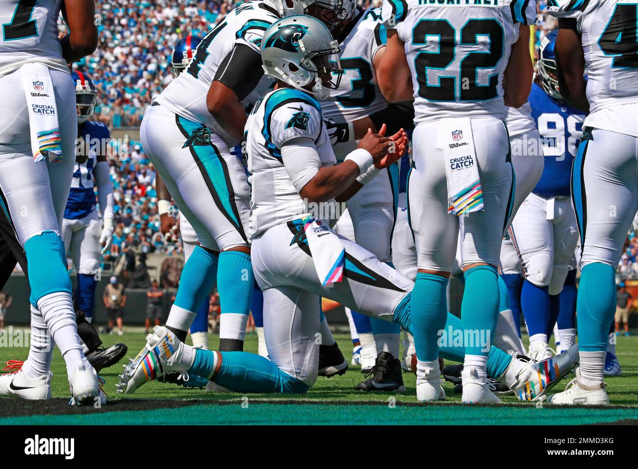 Carolina Panthers' Cam Newton (1) huddles with wide receivers before an NFL  football game against the New Orleans Saints in Charlotte, N.C., Monday,  Dec. 17, 2018. (AP Photo/Jason E. Miczek Stock Photo - Alamy