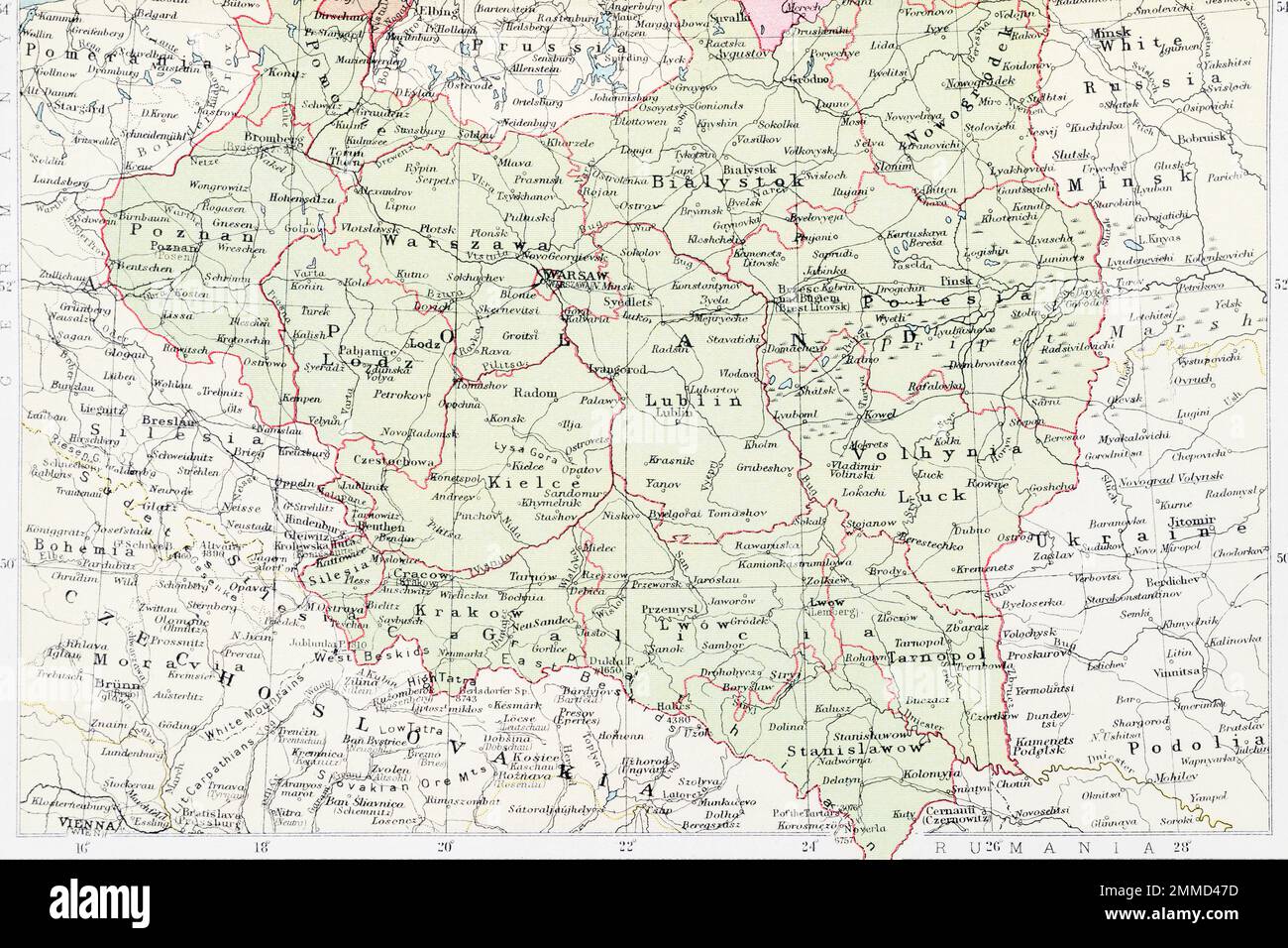 1935 Mappa dell'atlante della Polonia in Europa prima del WW2. Foto Stock