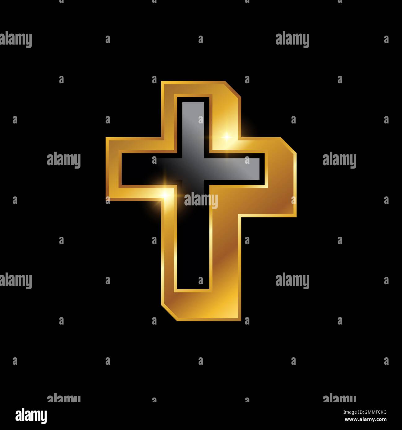 Golden Luxury Cross Vector Sign su sfondo nero con effetto oro brillante Illustrazione Vettoriale