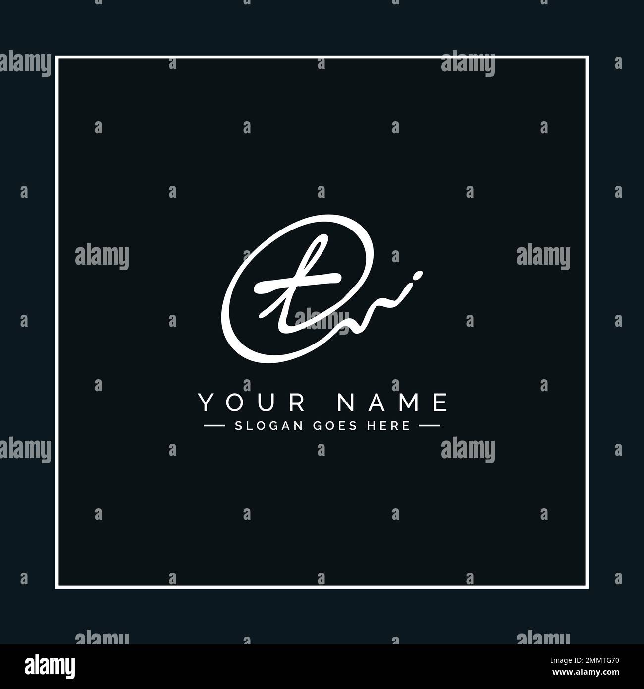 Logo con firma T Letter - alfabeto iniziale per T - Logo T disegnato a mano Illustrazione Vettoriale