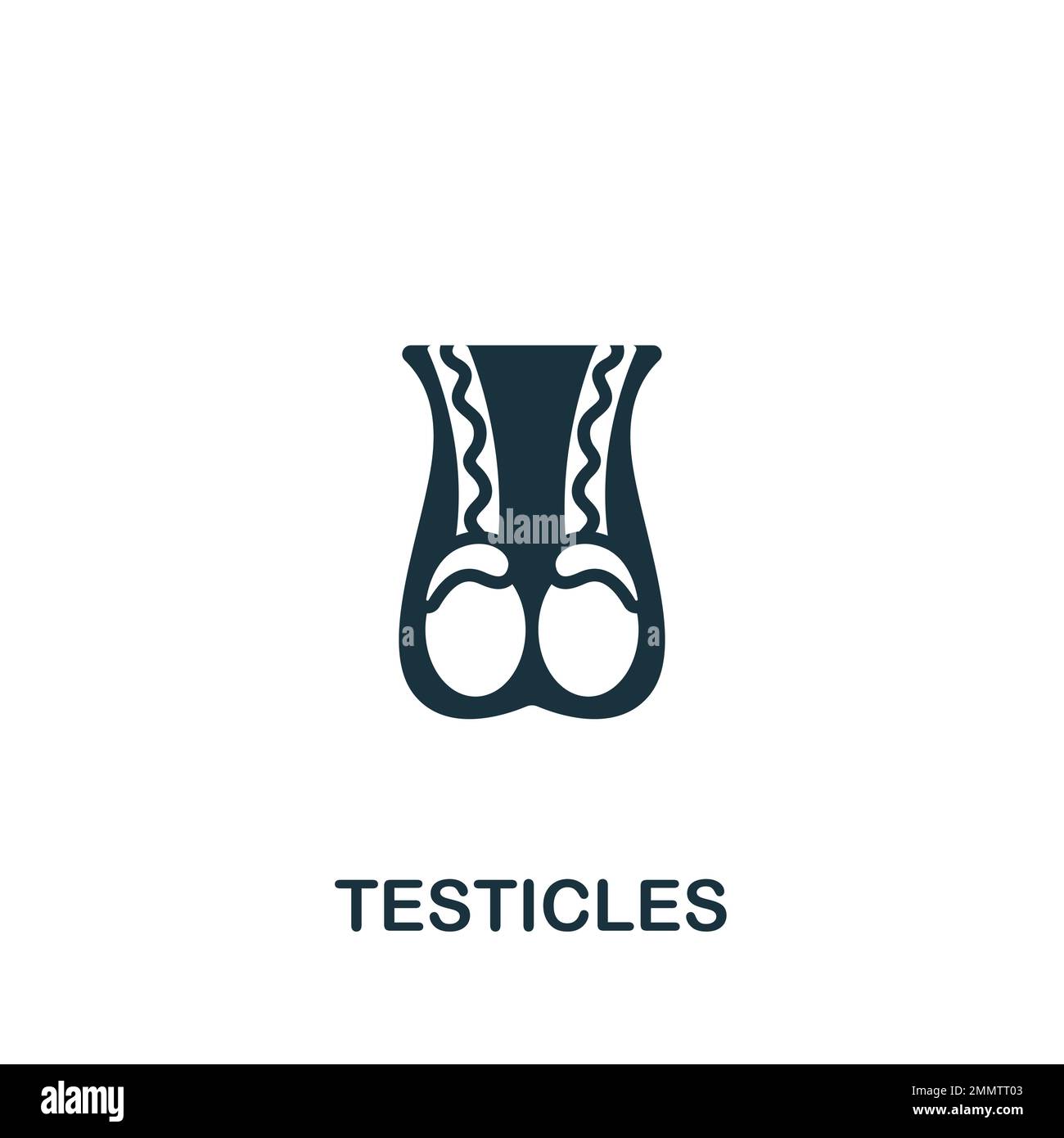 Icona testicoli. Segno semplice monocromatico dalla raccolta di anatomia. Icona testicoli per logo, modelli, web design e infografiche. Illustrazione Vettoriale