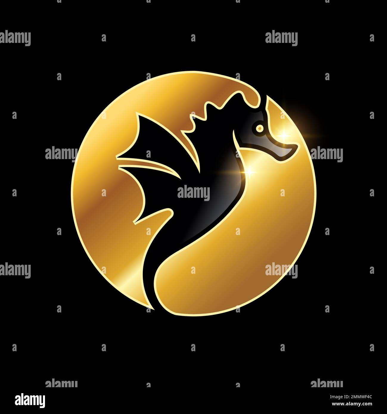 Vector Illustration of Golden Sea Horse icona vettoriale su sfondo nero con effetto lucentezza oro Illustrazione Vettoriale