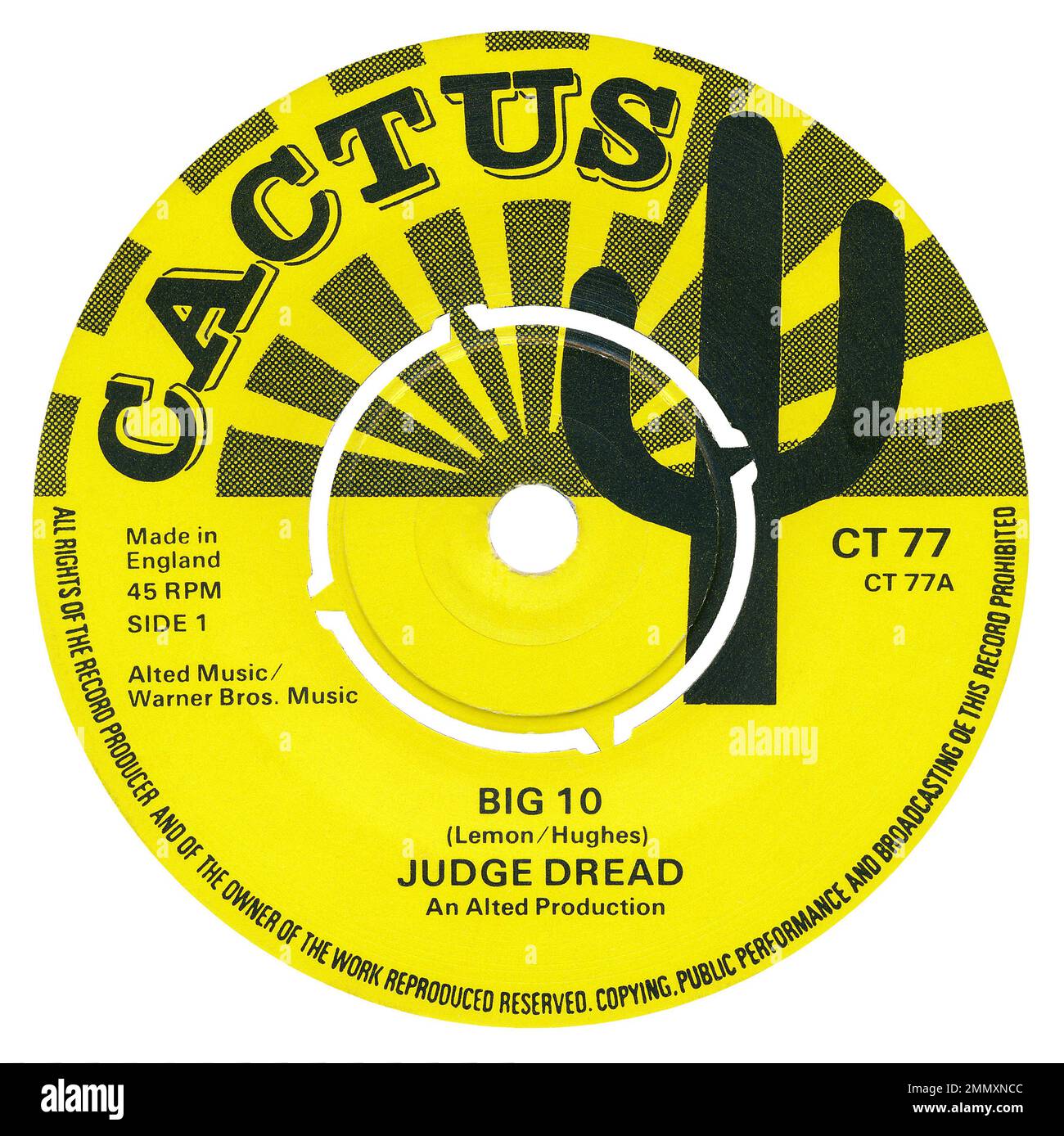 45 RPM 7' UK reggae etichetta record di Big 10 di Judge Dread. Scritto da Lemon e Alexander Hughes (aka Judge Dread). Rilasciato nel settembre 1975 per l'etichetta Cactus. Foto Stock