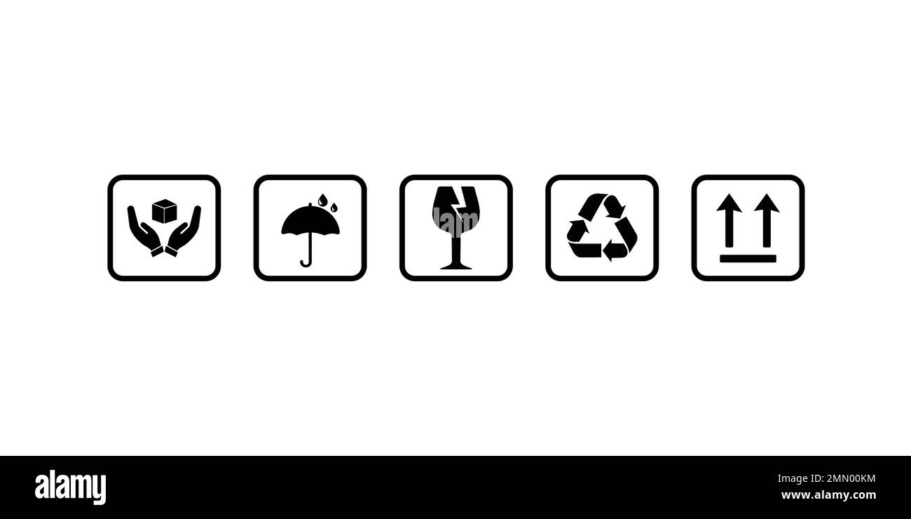 Simbolo fragile e simbolo delle icone della scatola di imballaggio set vettore Illustrazione Vettoriale