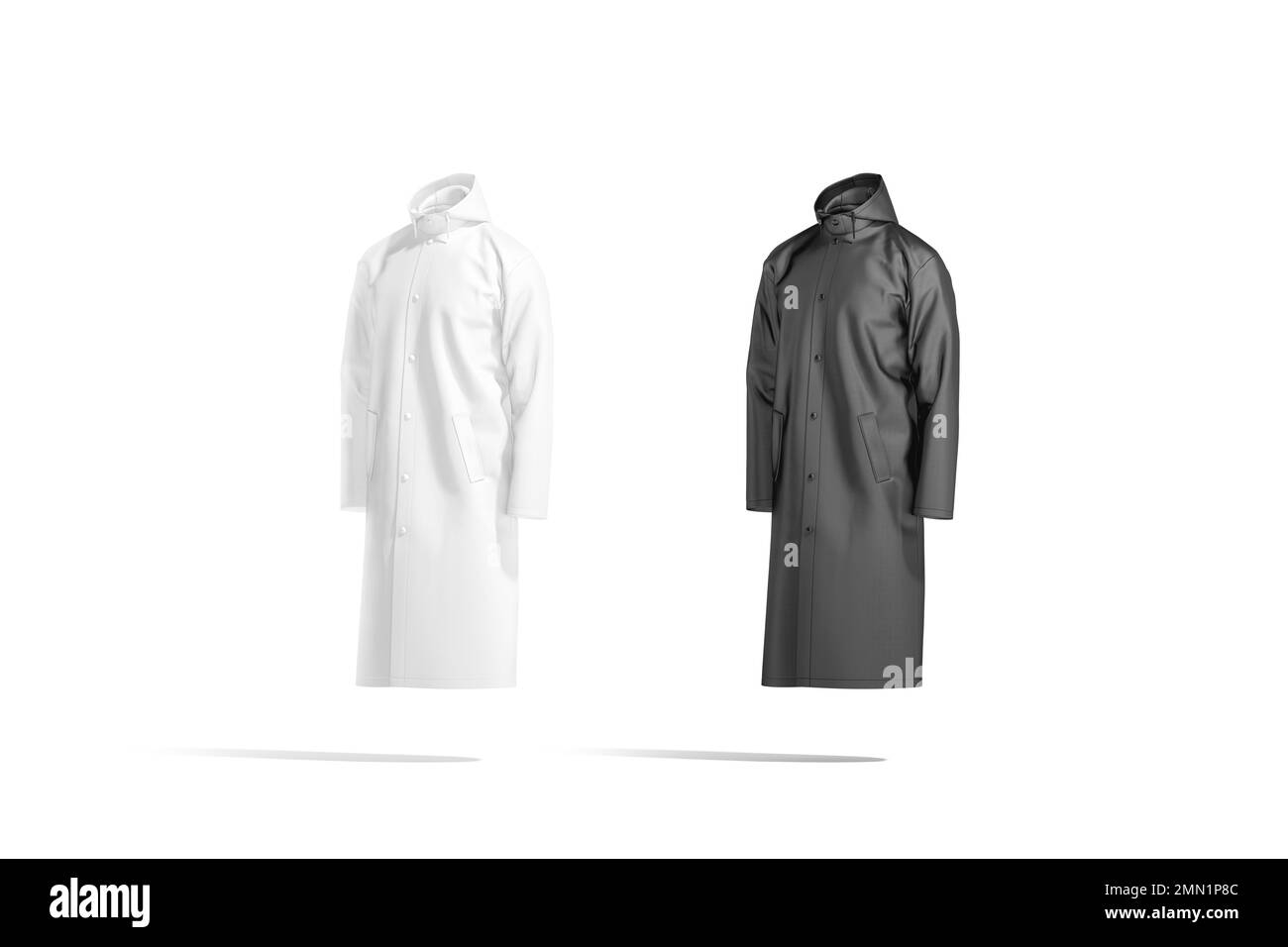 Mockup protettivo bianco e nero, vista laterale, rendering 3D. Outwear protettivo oversize vuoto mock up, isolato. Autum antivento chiaro Foto Stock