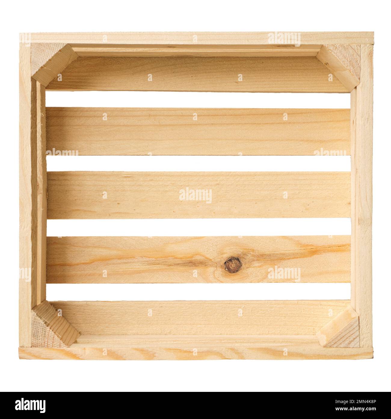 Cassa di legno vuota, isolata su fondo bianco Foto Stock
