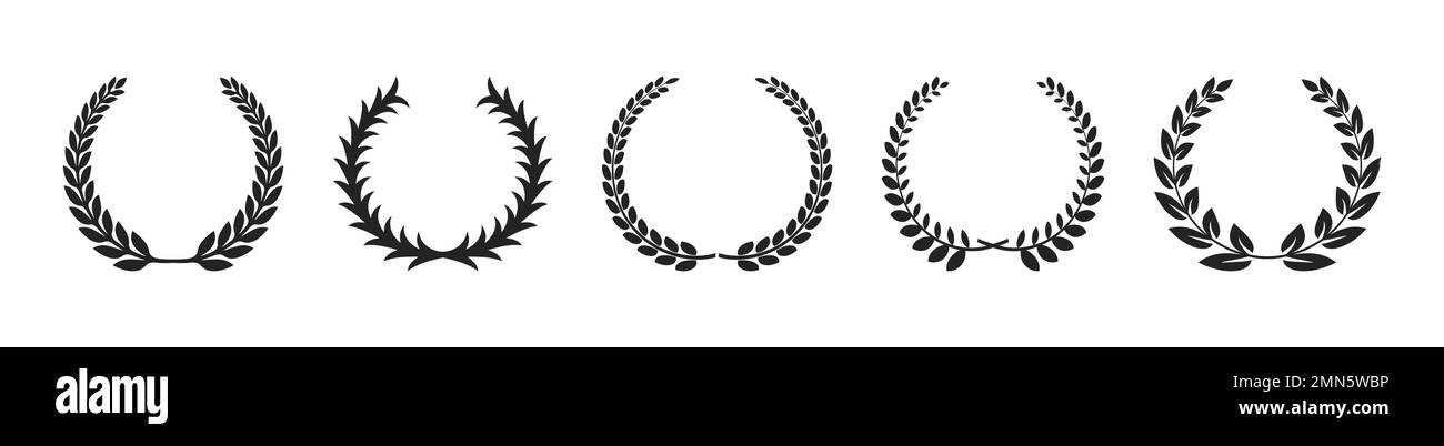 Laurel Wreath Silhouette Leaf Element Set Vector Illustration Illustrazione Vettoriale