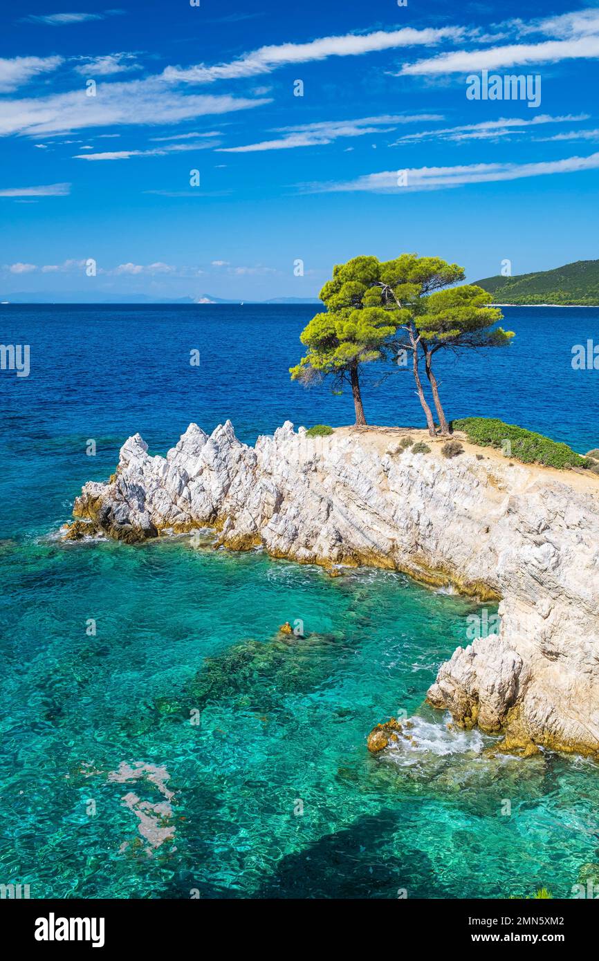 Grecia, Arcipelago delle Sporadi, Isola di Skopelos, Capo Amarantos Foto Stock