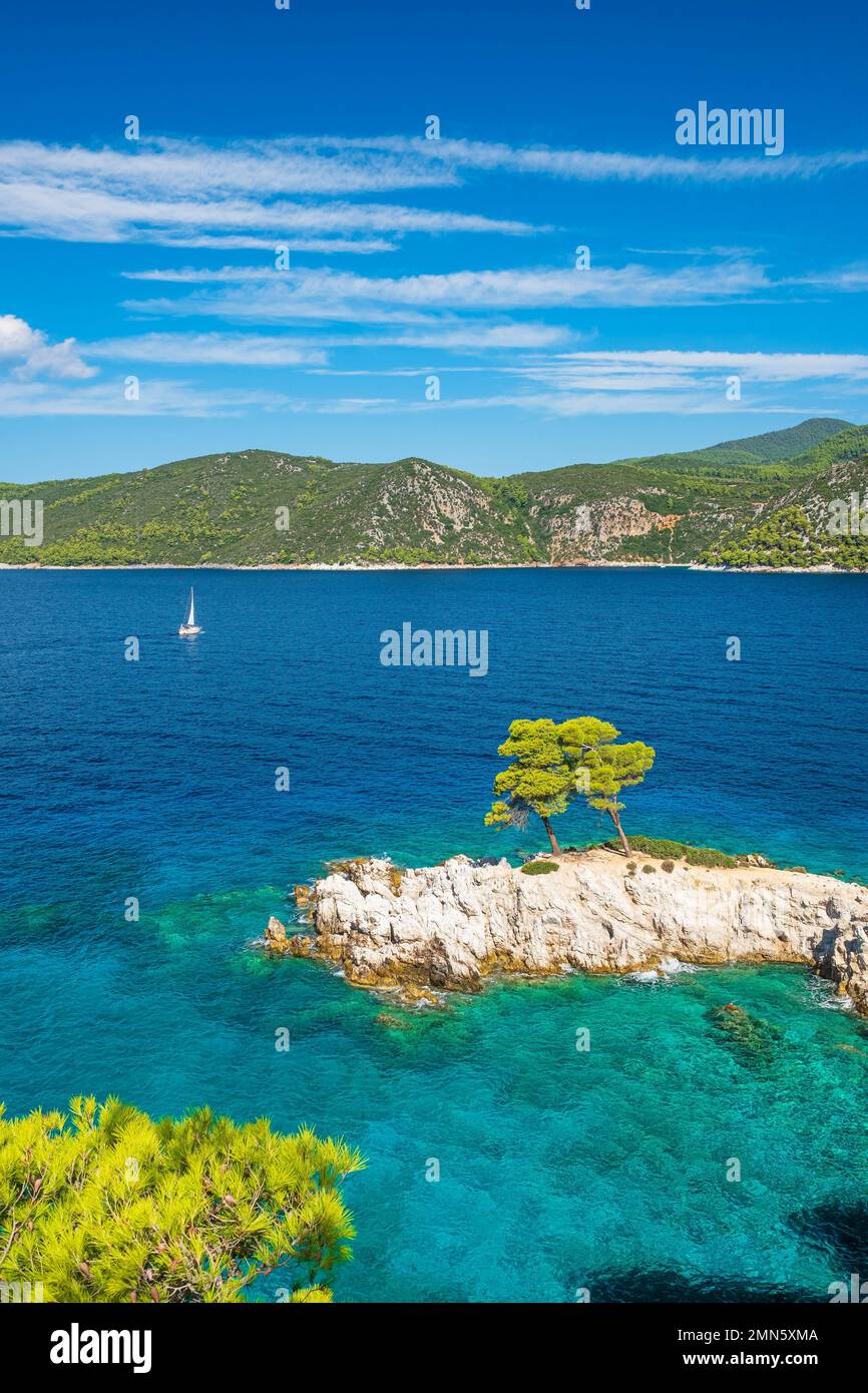 Grecia, Arcipelago delle Sporadi, Isola di Skopelos, Capo Amarantos Foto Stock