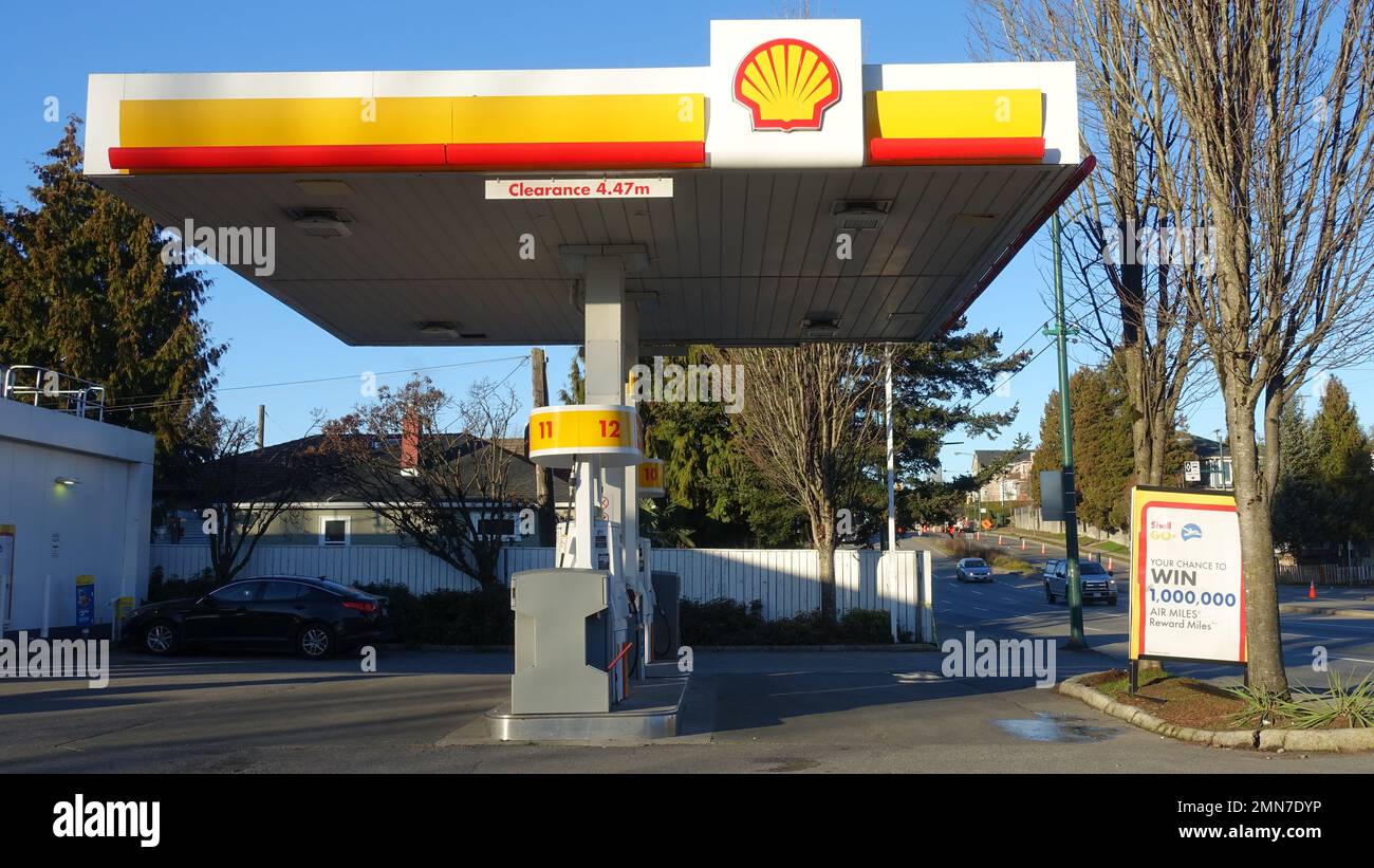 Gennaio 29 2023 - Stazione di servizio Shell a Vancouver, British Columbia Canada Foto Stock