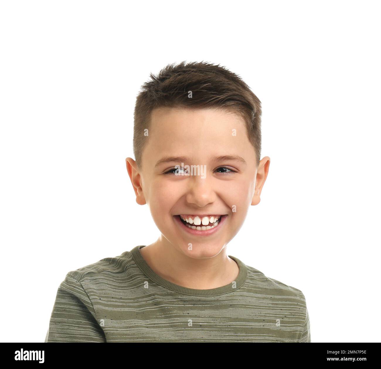 Ritratto di ragazzo preseedotto su sfondo bianco Foto Stock